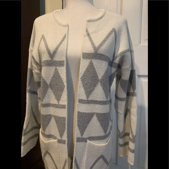 Loft sweater coat duster cardigan size L petite grey white - Picture 2 of 9